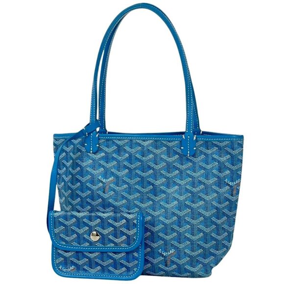 RARE Authentic Goyard Saint Louis Junior Mini Anjou Blue Tote Bag & Pouch - Picture 1 of 7